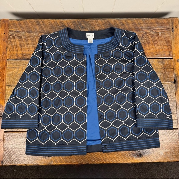 Chico's Elegant Embroidered Black and Blue Jacket - Picture 1 of 4